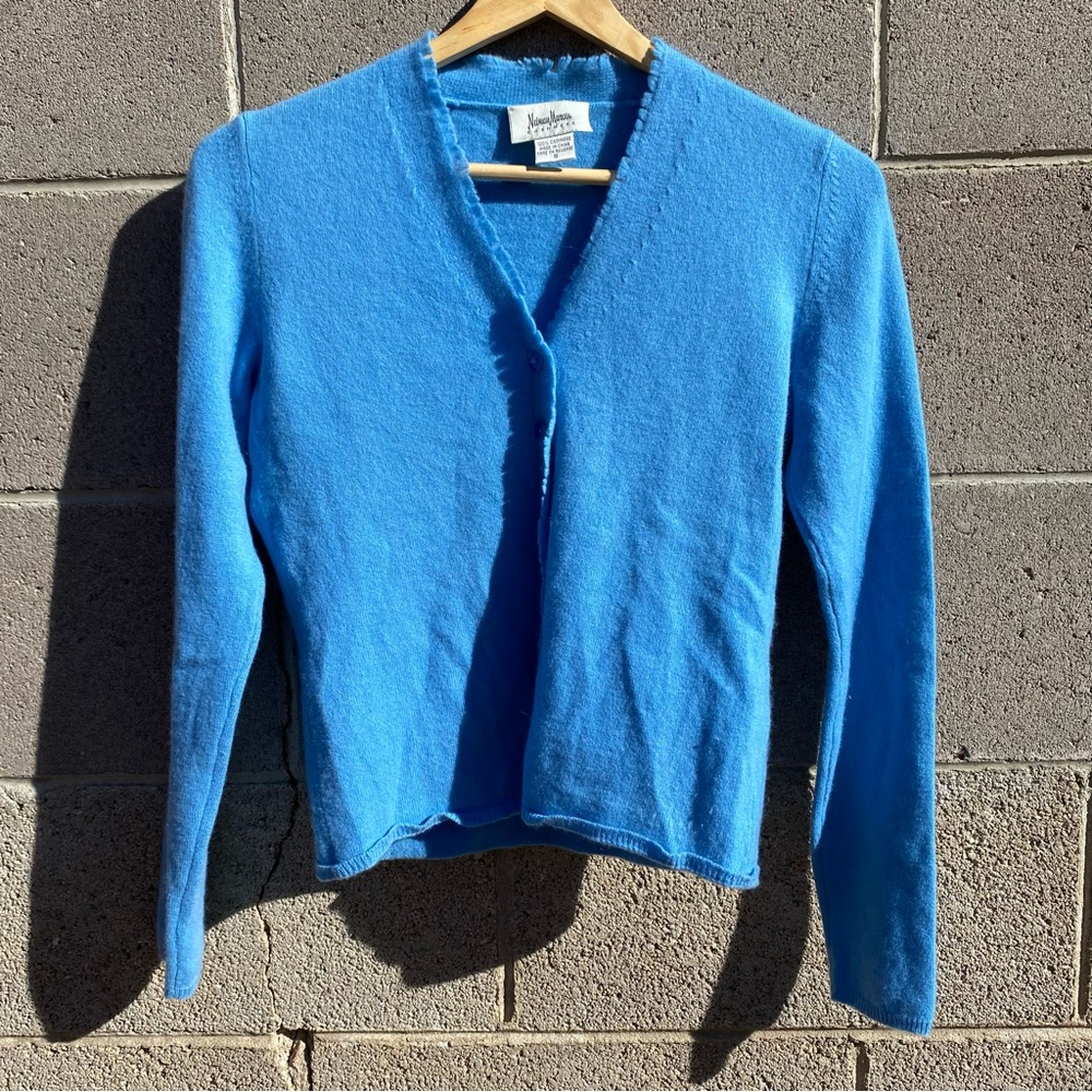 Vintage Neiman Marcus 100% Cashmere Cardigan Sweater Women's Blue Small Dainty